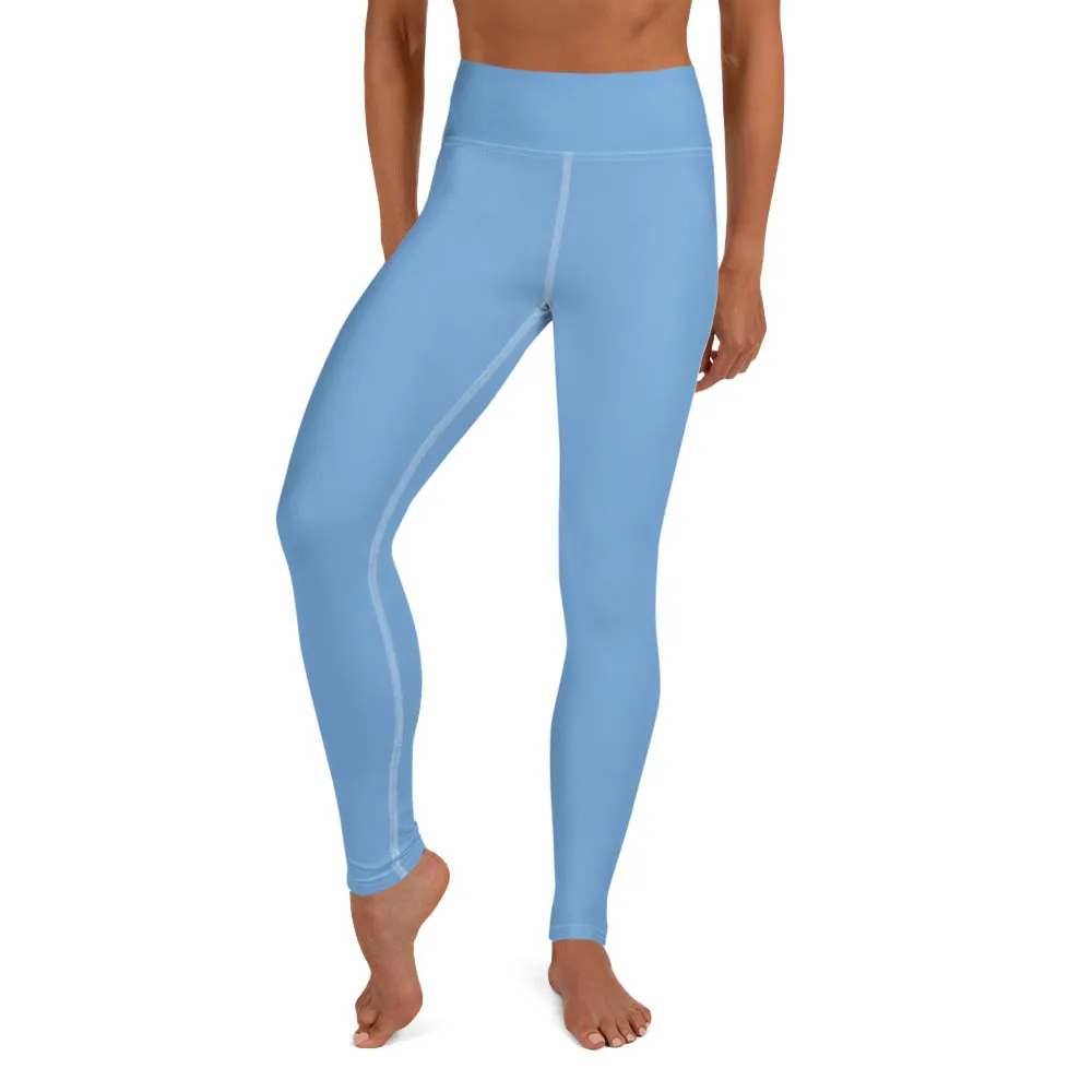 Pastel Blue Women's Yoga Leggings, Solid Color Best Long Gym Tights-Made in USA/EU/MX