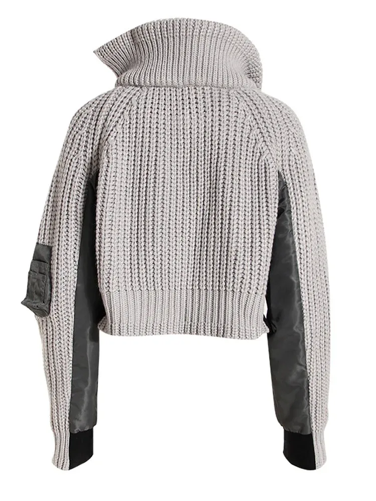 Patch Sweater Bomber Jacket
