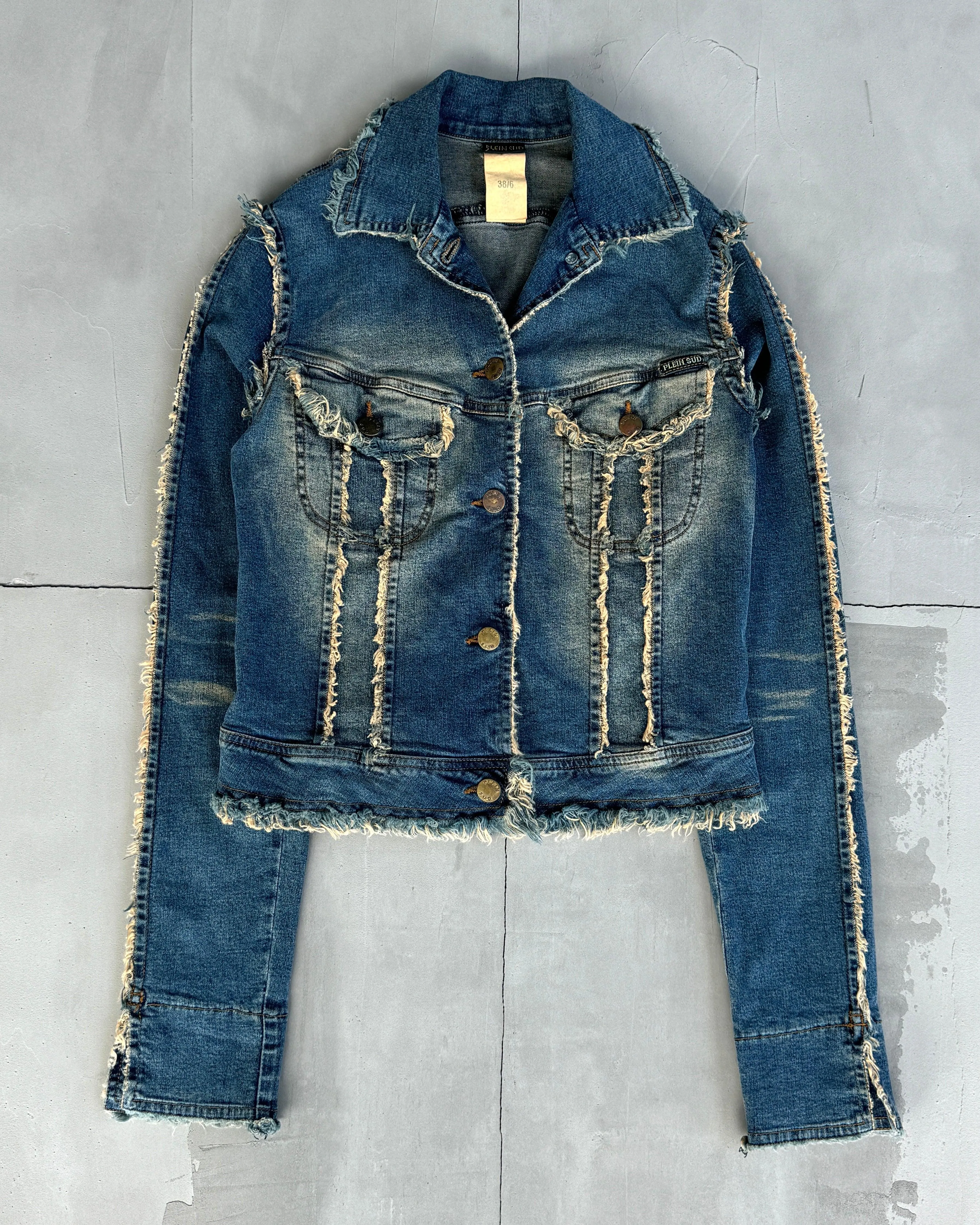PLEIN SUD DISTRESSED DENIM JACKET - XS