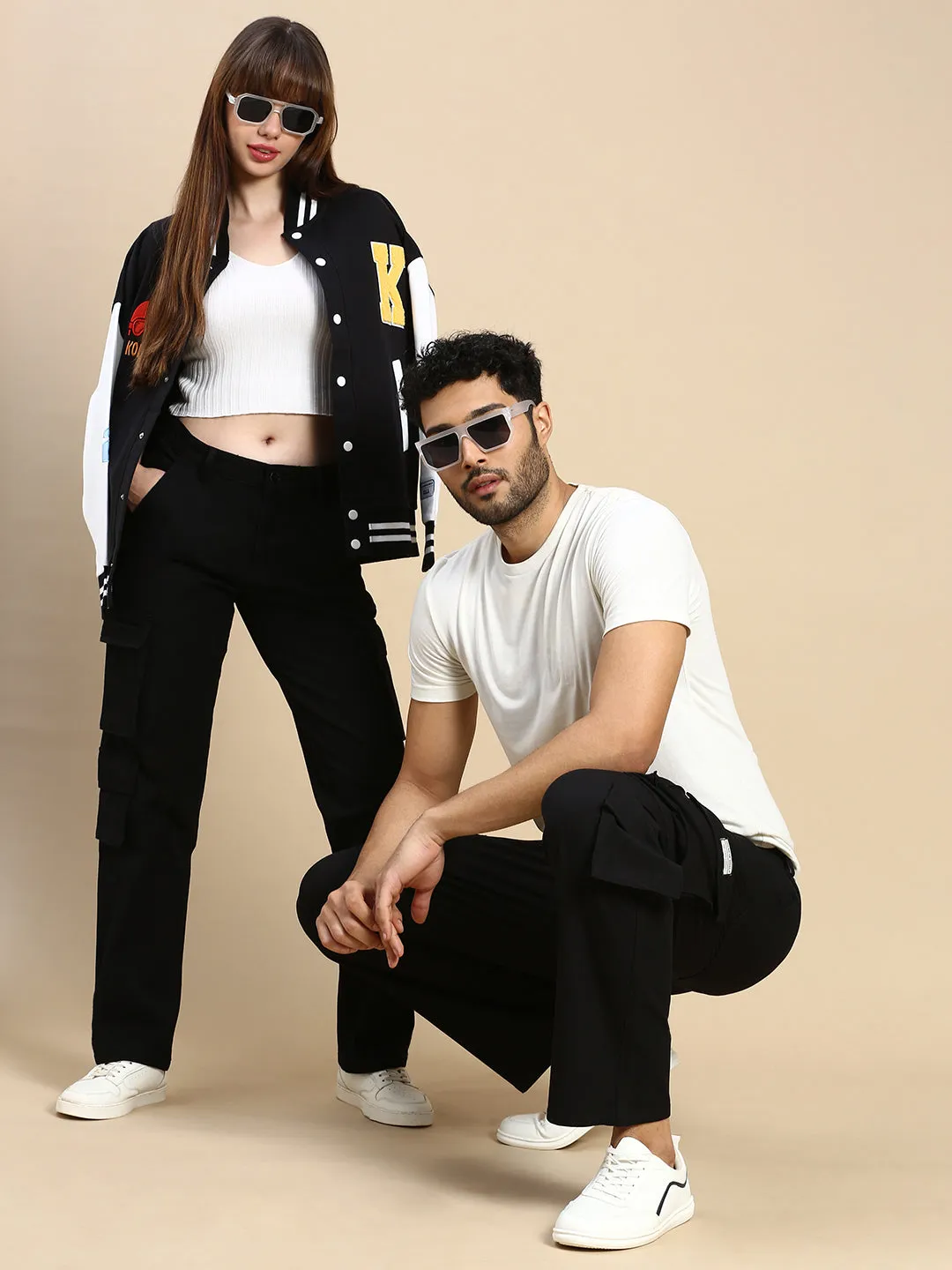 Unisex Baggy Fit Black 8-Pocket Cargo Trousers