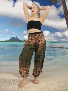 Unisex Harem Yoga Hippie Boho Pants in Green Brown Tones L