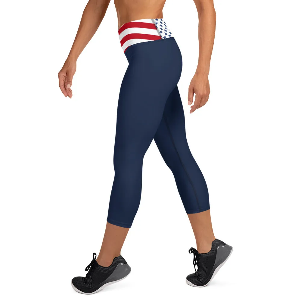 USA Flag (red/blue) - Yoga Capri Leggings