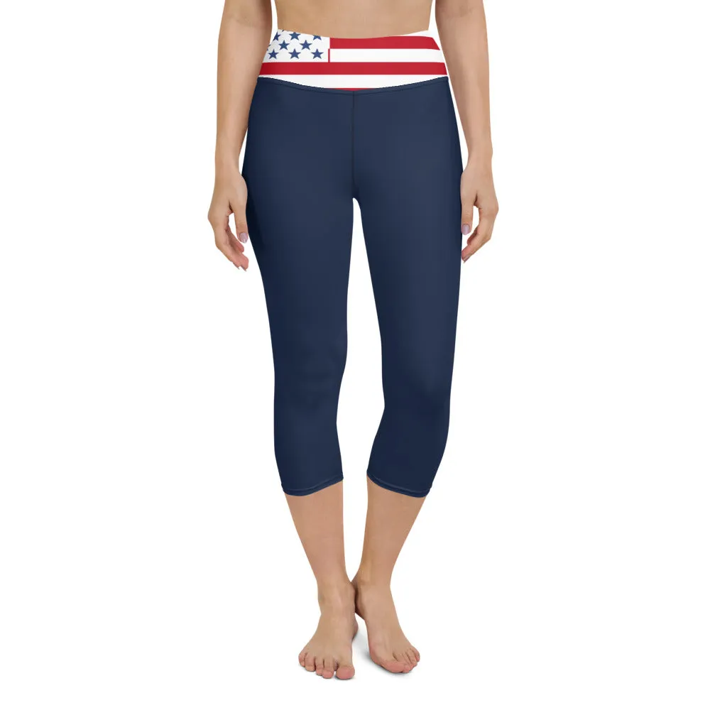 USA Flag (red/blue) - Yoga Capri Leggings