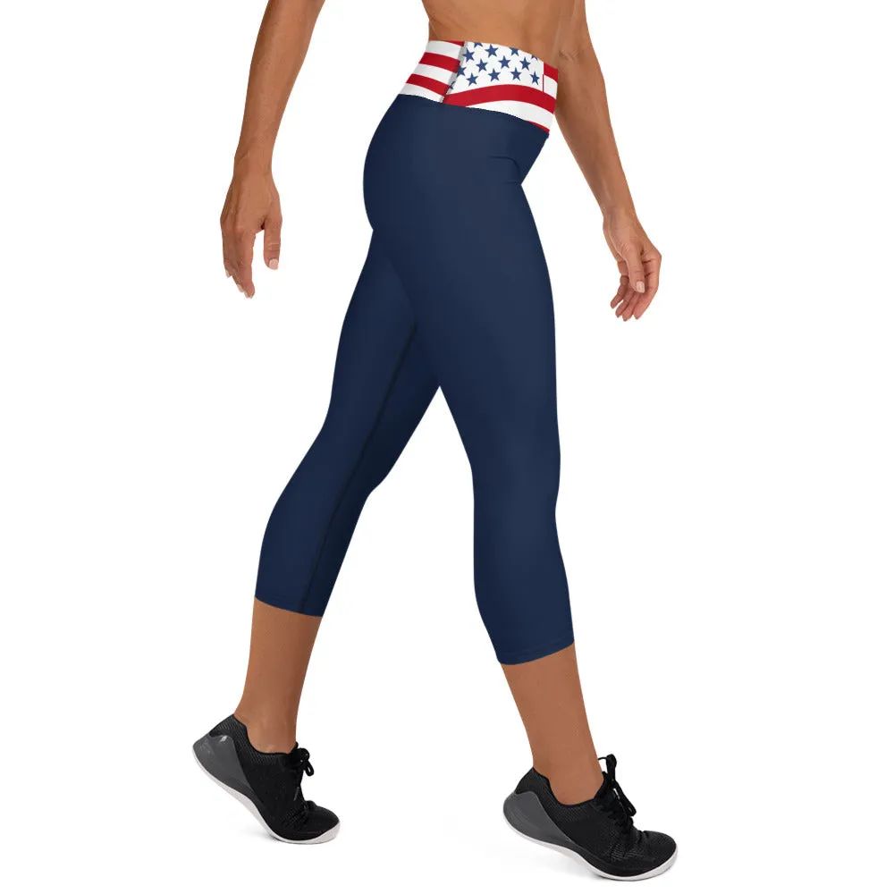 USA Flag (red/blue) - Yoga Capri Leggings