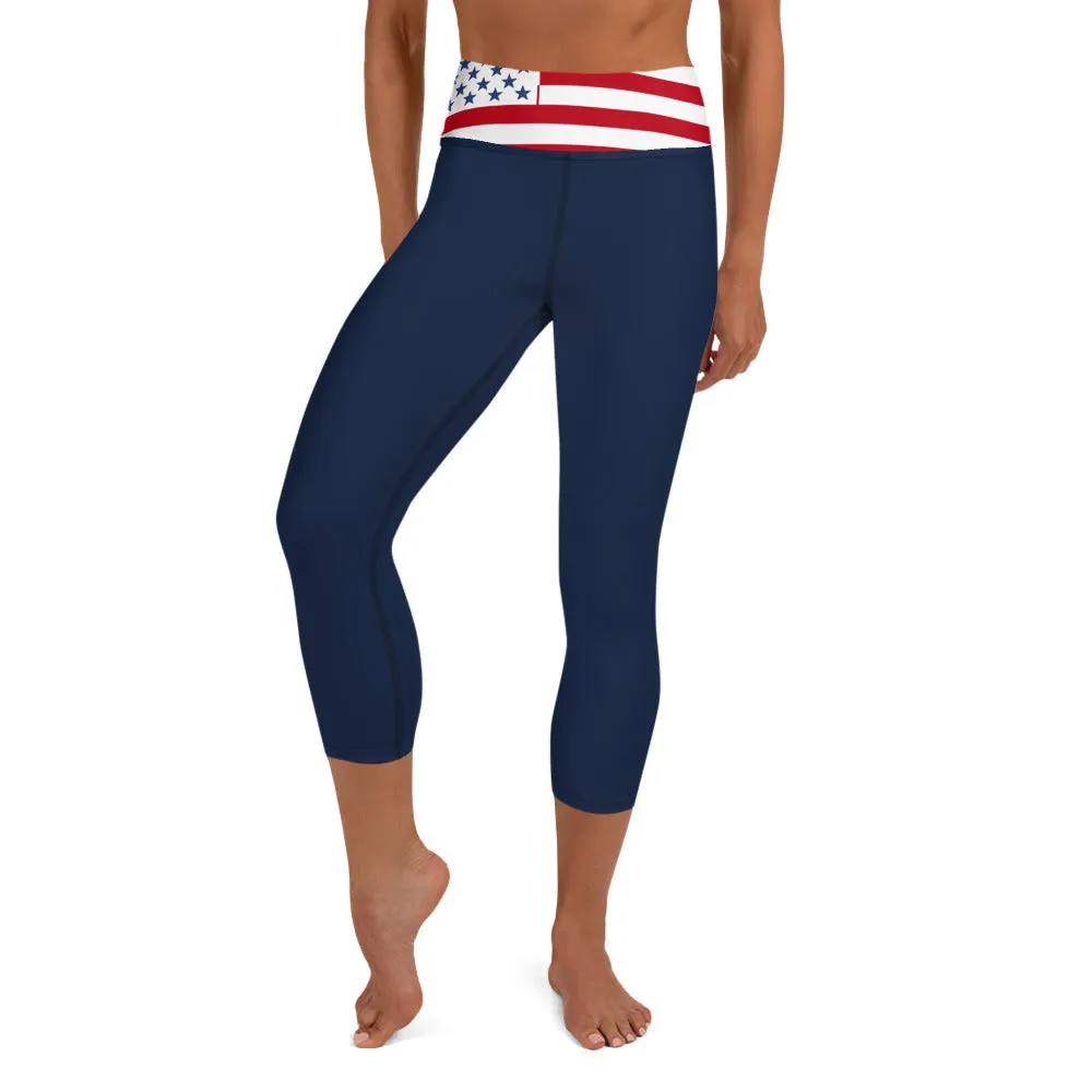 USA Flag (red/blue) - Yoga Capri Leggings