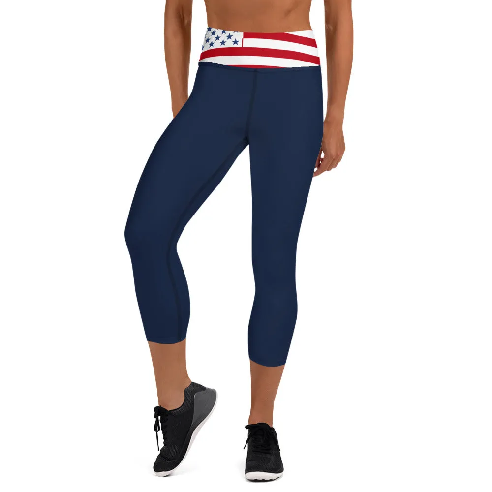 USA Flag (red/blue) - Yoga Capri Leggings