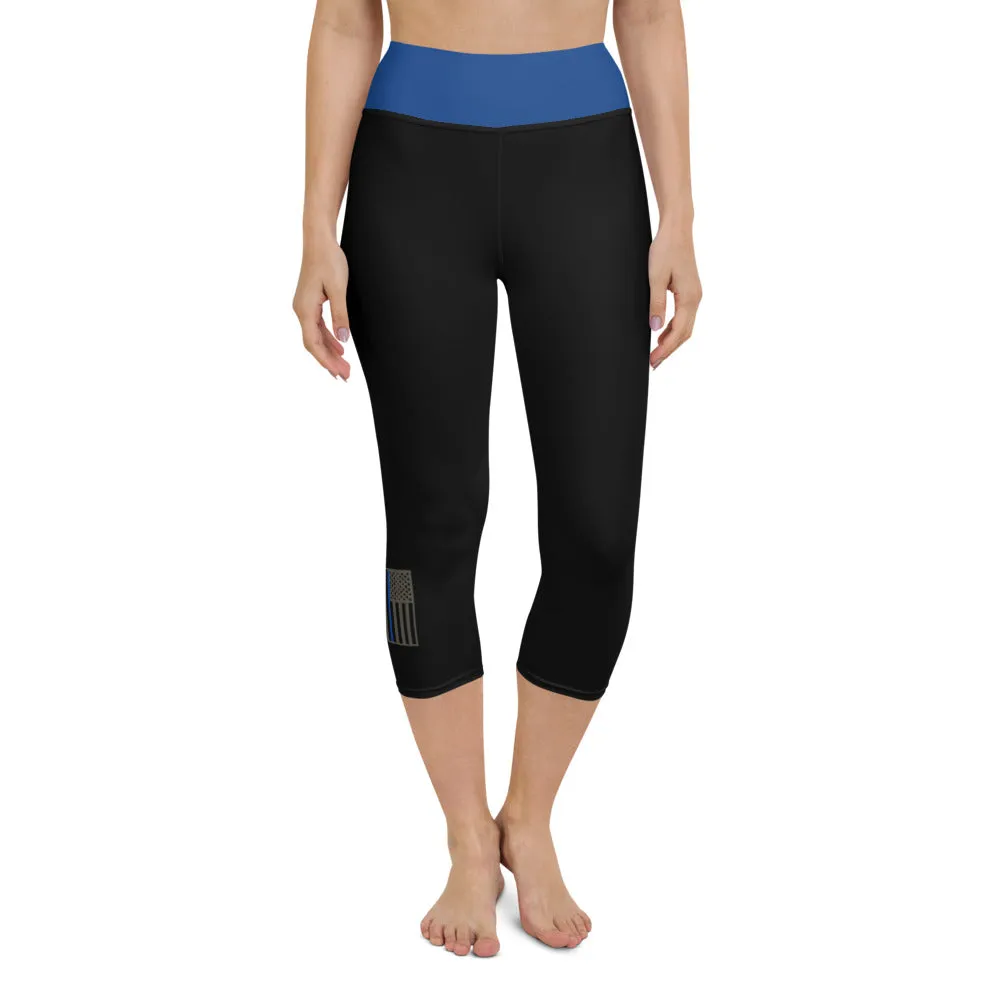 USA Flag (thin blue line) - Yoga Capri Leggings